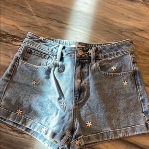 PacSun Denim Blue Floral Embroidered mom short Women's Shorts
